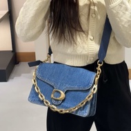 C0A ** Original Label 1: 1 2025 New Style Denim Shoulder Bag Thick Chain Flap Small Square Bag Shoul