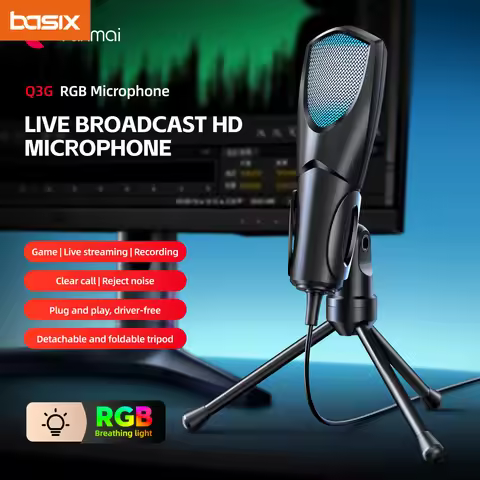 Gaming Microphone USB Microphone for PC Condenser Podcast Mic for Studio Recording with Headphone Ja