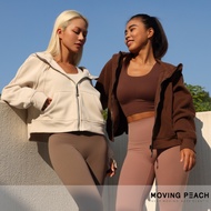 MOVING PEACH Coat for Women Oversized Full-Zip Hoodie Warm Brushed Outdoor Sports Cropped Jacket wit