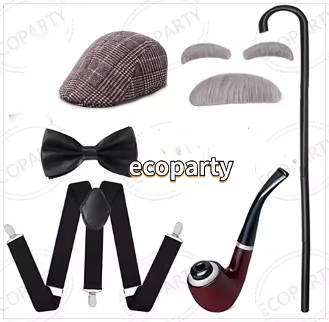 1920s Mens Gatsby Gangster Costume Old Man Fancy Dress Costume Grandpa Accessories Set with Newsboy 