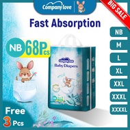 【Free 3 pcs】Company Love Baby Diaper Tape Pants Pull-Up Leak-Proof Size NB68/M54/L48 /XL42/XXL36/XXX