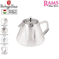 Berlingerhaus 1000ml Premium Borosilicate Round Tea Pot with Stainless Steel Filter / Teko Air Panas