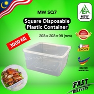 MW-SQ7 Square Plastic Food Container with Lids 3000ML [5/30 Sets] - Bekas Makanan Plastik Petak