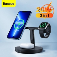 Baseus 3 In 1 Magnetic Wireless Charger 20W Fast Charging สำหรับ iPhone 13 Pro Max 12 Airpods Pro Apple IWatch 7 Desktop Charger Stand