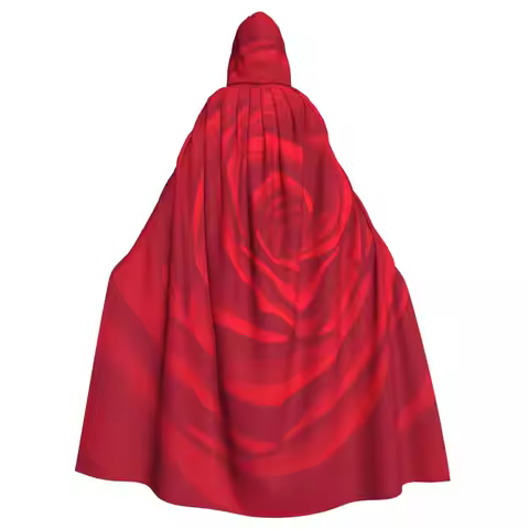 Rose Flower Bloom Red Love Hooded Cloak Polyester Unisex Witch Cape Costume Accessory
