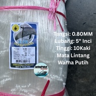 080MM X 127MM (5" Inci) X 50MD X 91.4Mtr Jaring Pukat Ikan / Mata Lintang / Isi Kosong / Warna Putih
