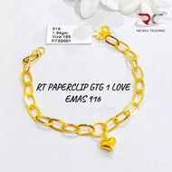 RANTAI TANGAN PAPERCLIP GTG 1 LOVE EMAS TULEN 916 GELANG PAPER CLIP LOVE LICIN EMAS 916 PAPERCLIP BR