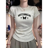 Women's Fashion Butterfly Print Cotton Short Sleeve T-Shirt T Shirt Woman