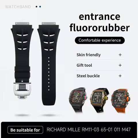 25mm Nature FKM Fluoro Rubber Watchband For Richard Strap Mille RM11-03M RM65-01 RM47 Wristband Fold
