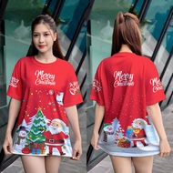 Christmas T-Shirt - Full Sublimation Print with Santa & Tree Patterns | Red & Green | Unisex Top | C