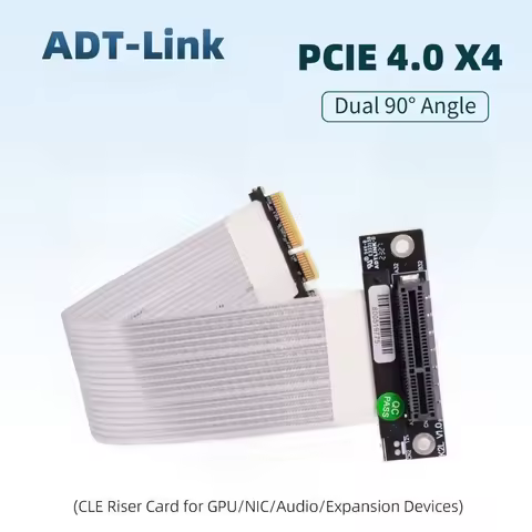 Silver-Plated PCIe X4 Riser Cable 90 Right Angle PCIe 4.0 X4 to X4 Adapter Cable 64Gbps PCI Express 