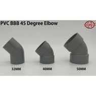 32MM 40MM 50MM PVC PIPE FITTING BRAND BBB (BINA) 45 DEGREE ELBOW | PAIP AIR FITTING KELABU