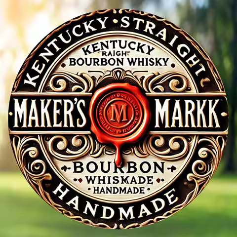 Maker'S Mark Vintage Bourbon Whiskey Themed, Iron Frameless Wall Art, Indoor Home Decor, Ideal for B