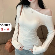 [AVAILABLE SIZE] BB Long-Sleeved Off-Shoulder Shirt, Sexy Attractive Bodycon Waist Design, Thick Rib