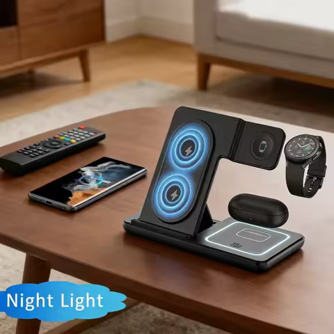3 In 1 Foldable Wireless Charger Stand LED Fast Charging Station for Samsung S25 S24 S23 Galaxy Watc