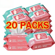 20Packs Baby Wipes 99% Water Hypoallergenic (Non-Alcohol-wet wipes)