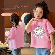T TW Girls Pure Cotton Short-Sleeved T-Shirt Summer New Style Children Casual Tops Baby Summer Casua
