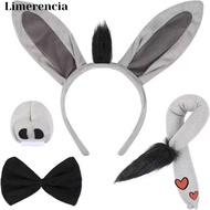 LIMERENCIA 4PCS Donkey Costume Set, Bow Tie Tail Nose Donkey Headband, Fashion Funny Animal Donkey E