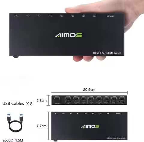 AIMOS HDMI 10 Port 8 Port KVM Switch,KCEVE 4K@60Hz USB Switch 10/8 Computers Share 1 Monitor Mouse K