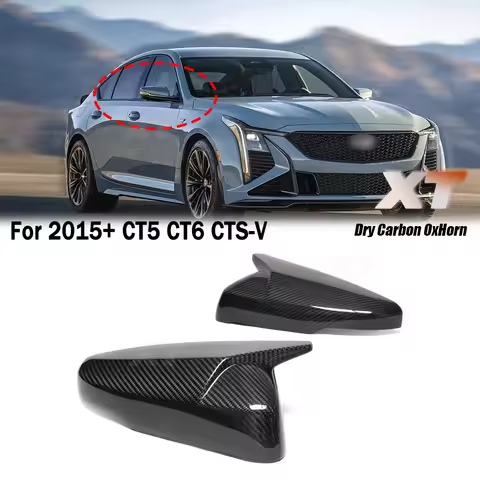 Ox Horn For Cadillac CT5-V CT6 CTS-V ATS-V Dry Carbon Fiber Side RearView Mirror Cover Shell Stick