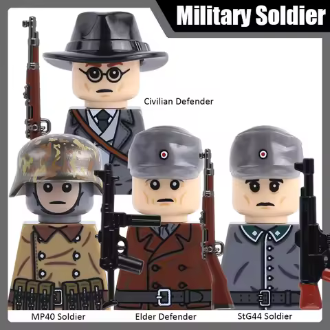 Military Army Civilian Defender Building Blocks WW2 Warrior Soldier Figures Helmet MP40 StG44 Guns A