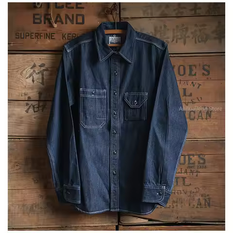 NON STOCK BIG YANK 1937 Three-pin Denim Tooling Shirt Amekaji 1937 0ne Piece Cuff Model Workshirts