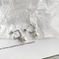 Pearl Sterling Silver Geometric Ka Earrings Korean Minimalist Special Temperament Korean Version Squ