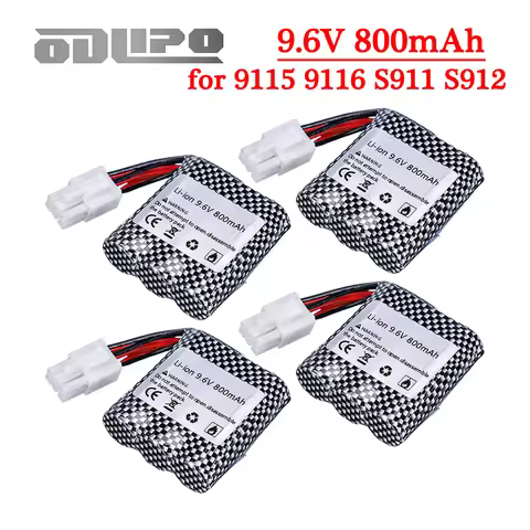 9.6V 800mAh Li-ion Battery EL-6P Plug for S911 912 9115 9116 9120 RC Monster Truck Parts 9.6V 16500 