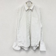 Christian Dior เสื้อเชิ้ตแขนยาว เสื้อเชิ้ตเดรส แขนดับเบิ้ลคัฟ ลายทาง สีขาว ไซส์ 17 สินค้ามือสอง