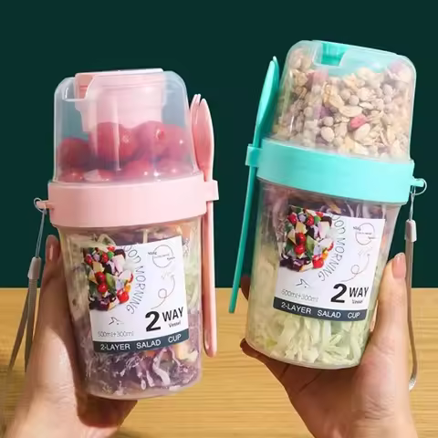 Breakfast Fruit Oat Yogurt Salad Cup With Lid Spoon Two Layer Food Storage Portable Fitness Weight R