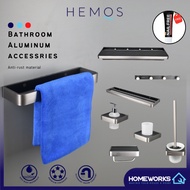 HEMOS BATHROOM FITTING ALUMINIUM ACCESSORIES TOWEL RACK HOLDER GREY BLACK RAK BILIK MANDI 84SERIES