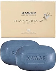 KAWAR Dead Sea Black Mud Soap with Shea Butter &amp; Olive Oil - Natural Relief for Acne, Psoriasis, &amp; Eczema - Moisturizing Vegan Bar for Men &amp; Women - For Oily to Normal Skin, 4.2 oz (Pack of 2)