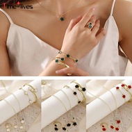 5Pcs Five Leaf Clover Jewelry Set - Adjustable Alloy Necklace for Women