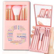 5-Piece Makeup Brush Set With Mirror Box Beauty Organizer Letter Pattern