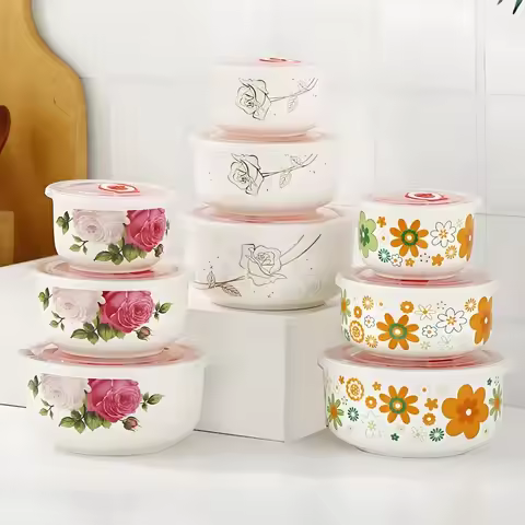 Three-piece set, fine bone china lunch box set japanese style, porcelain baby lunch bowl, thermos fo