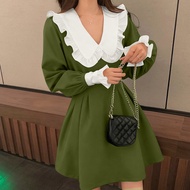 VONDA | VONDA ชุดมินิเดรสสุดหรูสำหรับผู้หญิง แขนยาว คอปกปีเตอร์แพน ชุดเดรสสั้น สไตล์ลำลองสำหรับฤดูใบ