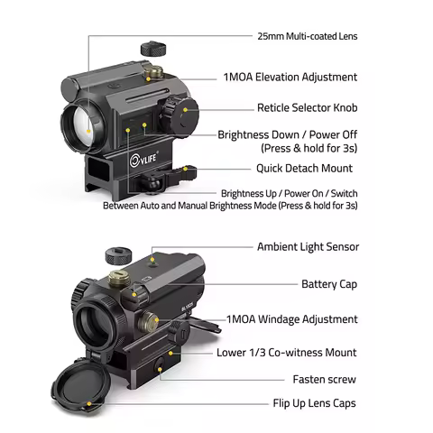 CVLIFE Red/Green Dot Sight Reflex Scope Multi-Reticle Auto-Brightness Motion Awake 6 MOA Dot & 43 MO
