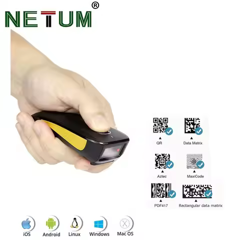 NETUM C750 Bluetooth 2D Barcode Scanner, 3-in-1 Small Portable QR Bar Code Reader Scan Back Clip for