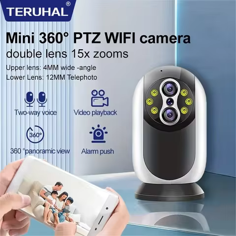 Mini 360°PTZ WiFi Security Camera 15X Zoom Wireless Video Recorder Protection Smart Home Monitoring 