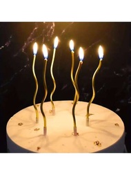 6入組曲綫生日派對蛋糕裝飾螺旋蠟燭在金色顏色
