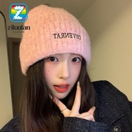 ZILUOLAN Letter Embroidered Knitted Beanie, Polyester Face Slimming Winter Warm Beanie Hat, Big Head