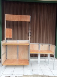 MEJA JUALAN LIPAT  RANGKA HOLLOW BAJARINGAN dan Rangka kayu mahoni/GEROBAK JUALAN DAN PENGGORENGAN/M