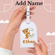 Cartoon Letter Bear Custom Name Schoolbag Tag Custom Initial Letter with Name PU Leather for Suitcas