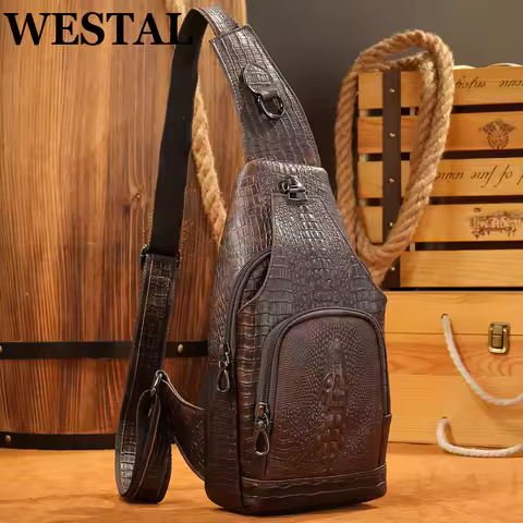 WESTAL Genuine Leather Sling Bag Anti-Thief Crossbody Personal Pocket Bag Chest Shoulder Bag for Tra