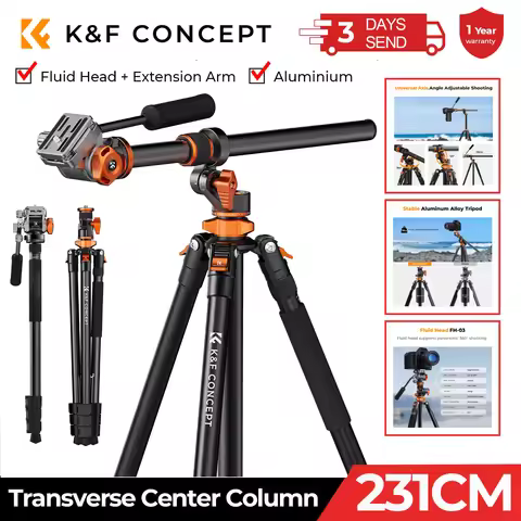 K&F CONCEPT 91 inch/2.3m Fluid Head Transverse Tripod Center Column Horizontal Tripod for Nikon Cano