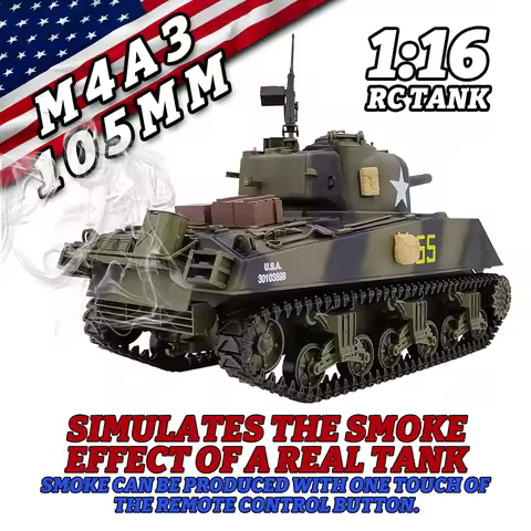 1/16 Heng Long M4A3 Rc Tank Sherman Electric Remote Control Tank Model Telescopic Barrel Light Tank 