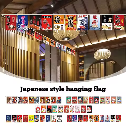8M/3M Japanese Style Print Hanging String Flag Sushi Restaurant Bunting Banners Izakaya Tea House Pa