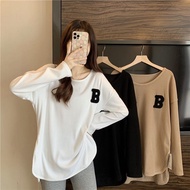 Waffle T Shirt Plus Size Women Long Sleeve Baggy Shirt Slimmer Look Baju Perempuan Lengan Panjang