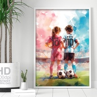 Photo Football | Argentine boy and Inter Miami Poster Wall Painting | Poster Decor Football Room | Decorative Photo Frame N