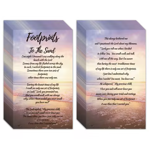 100 pcs Bulk Count Of Footprints In The Sand Poem Gifts - Pocket Prayer Card - Christian Bookmarks -